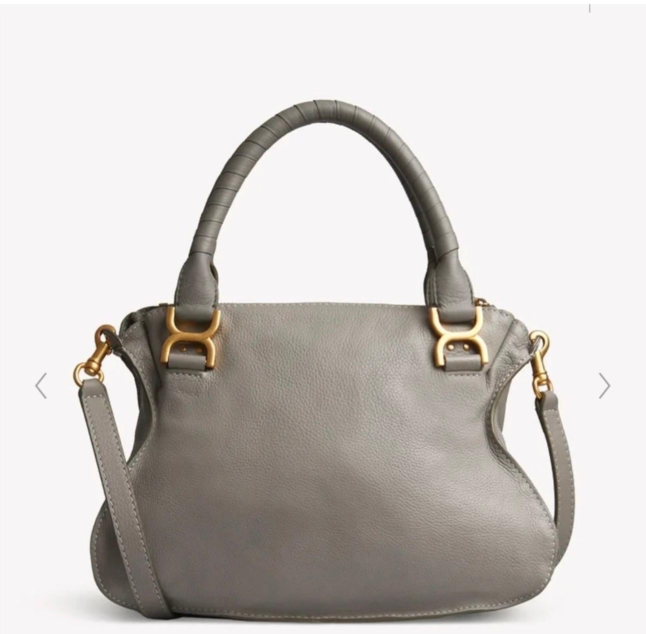Chloé Women's Gray Marcie Small Double Carry Foldover Tote Bag, Brand New For Sale 12