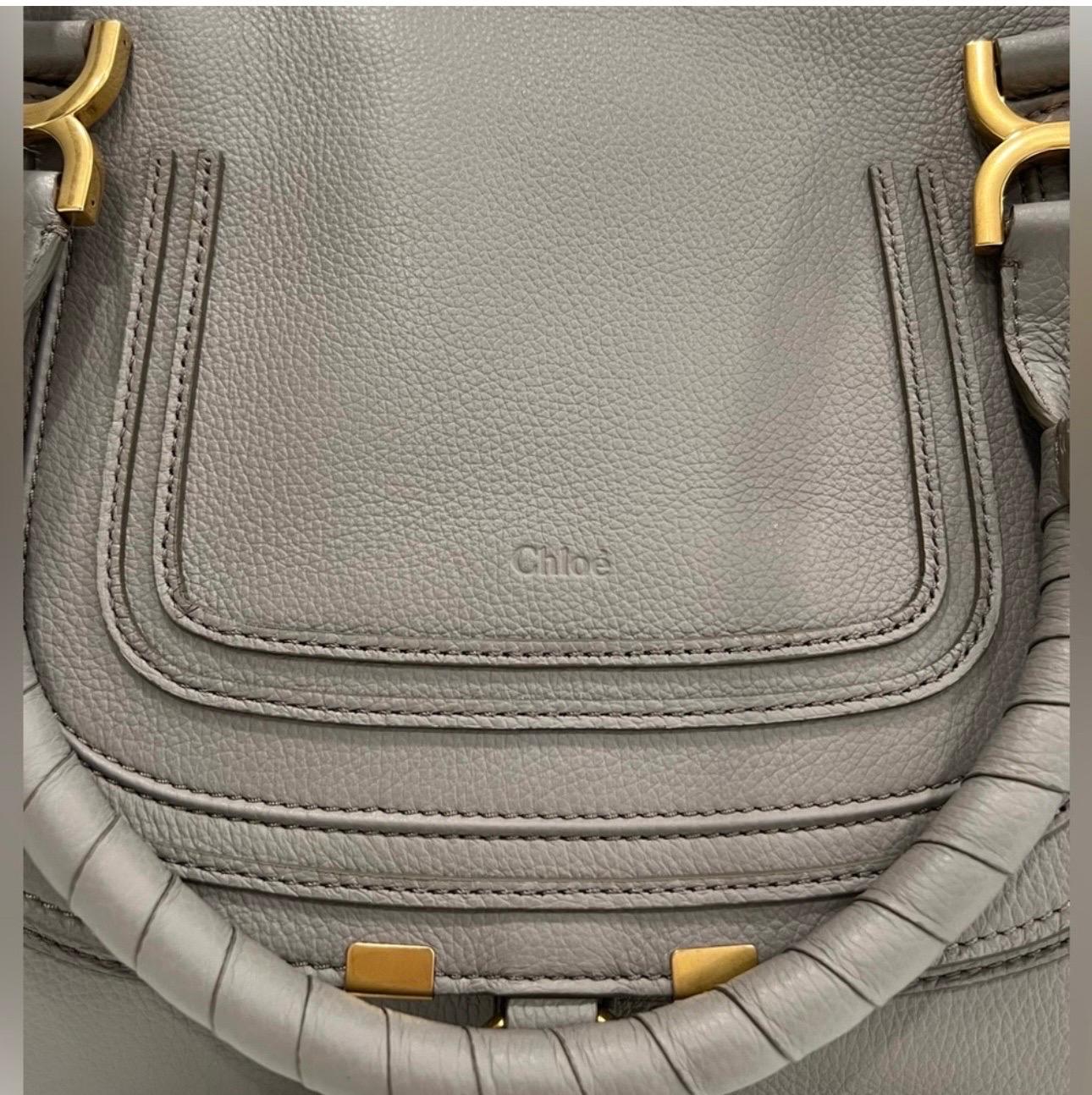 Chloé Women's Gray Marcie Small Double Carry Foldover Tote Bag, Brand New For Sale 3