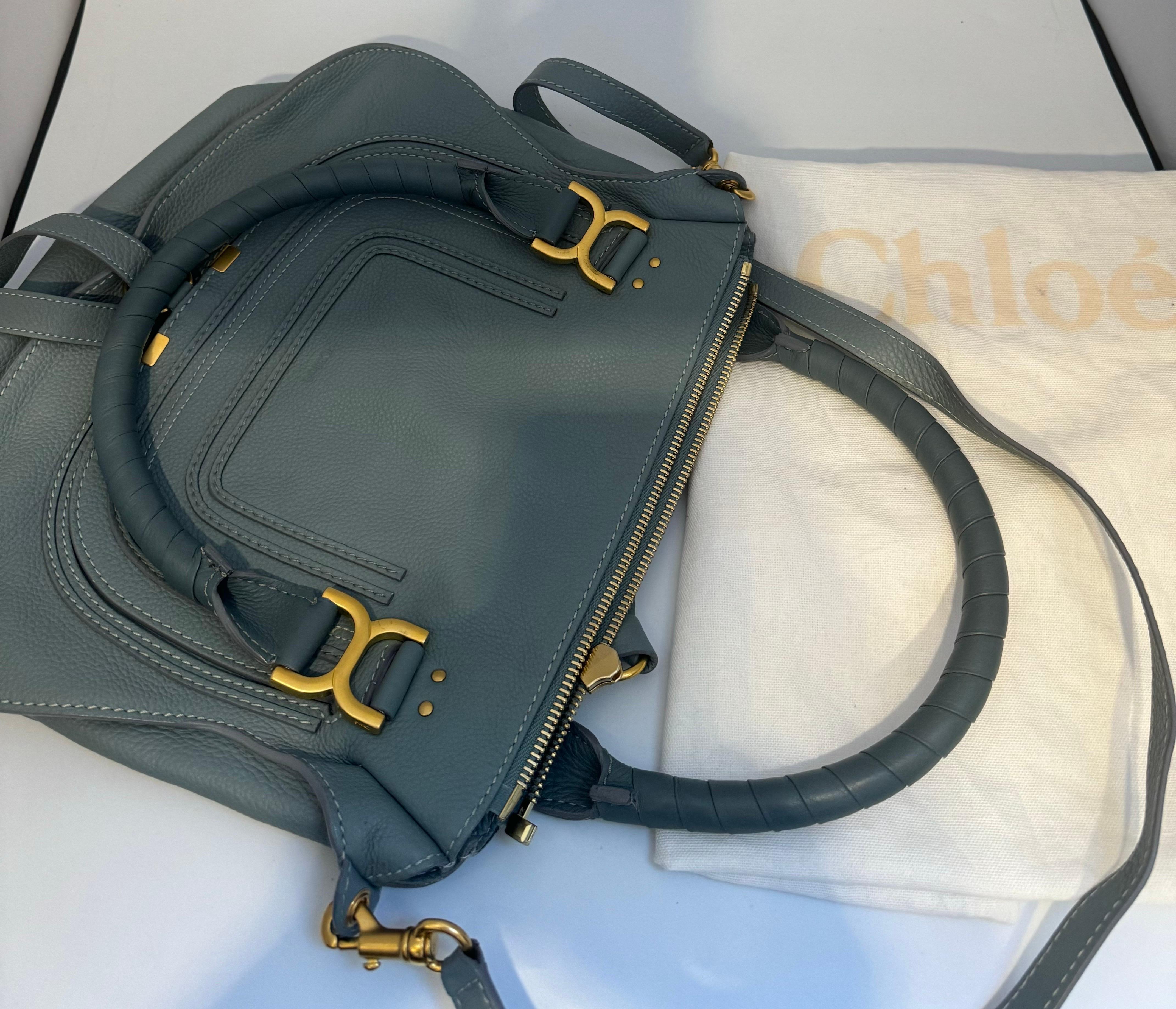 Chloé Women's Gray Marcie Small Double Carry Foldover Tote Bag, Brand New For Sale 5