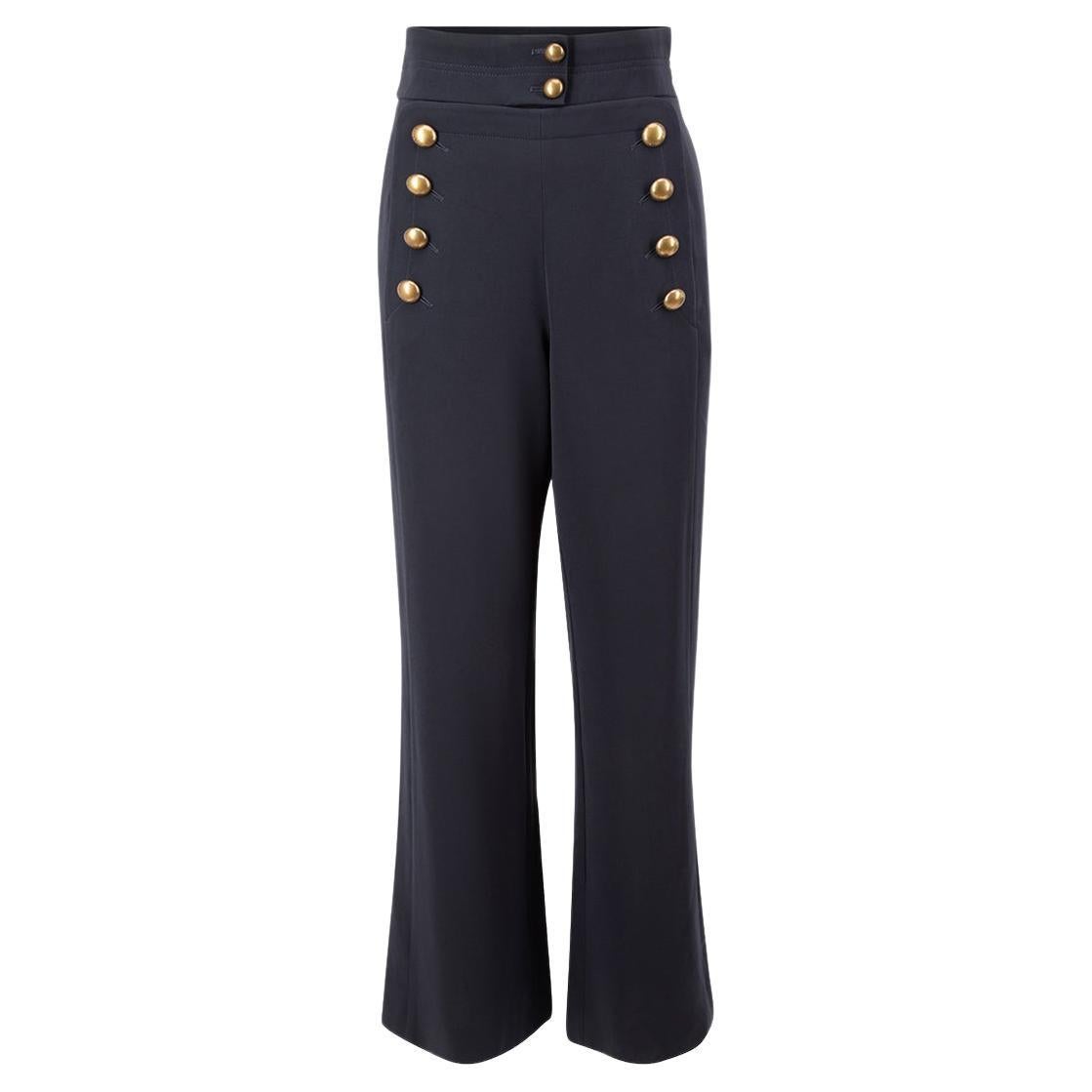 Chloé Women's Navy Button Detail High Waist Trousers