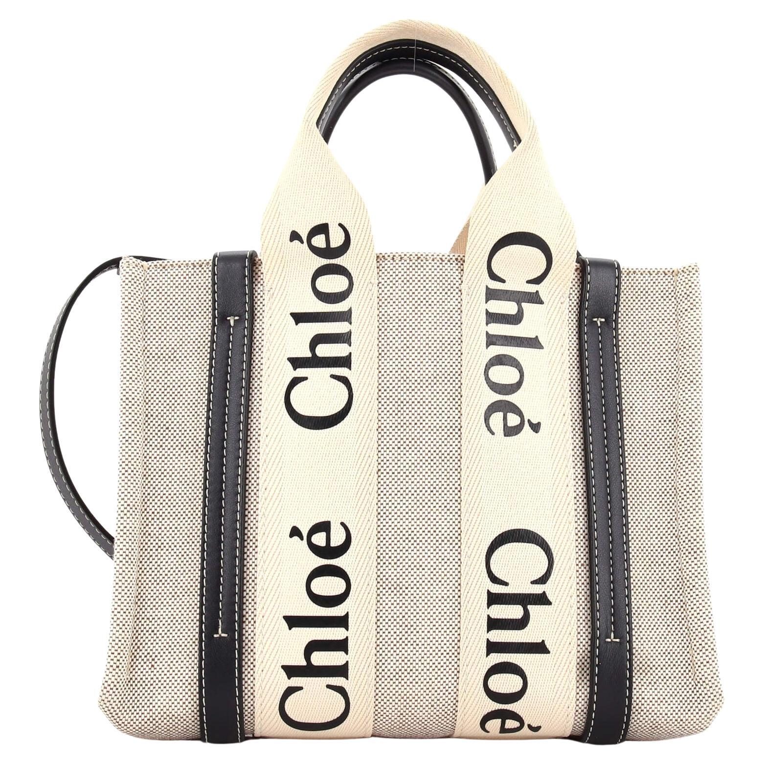 Chloe Woody Convertible Tote Canvas with Leather Small For Sale