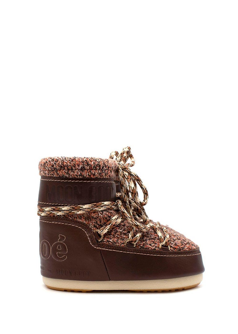 Chloe x Moon Boot Tannish Brown Calfskin with Knit Moon Boots - Size 39EU  For Sale at 1stDibs