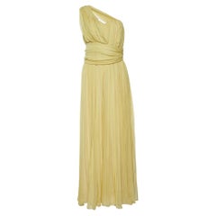 Chloe Yellow Georgette Pleated One Shoulder Dress L