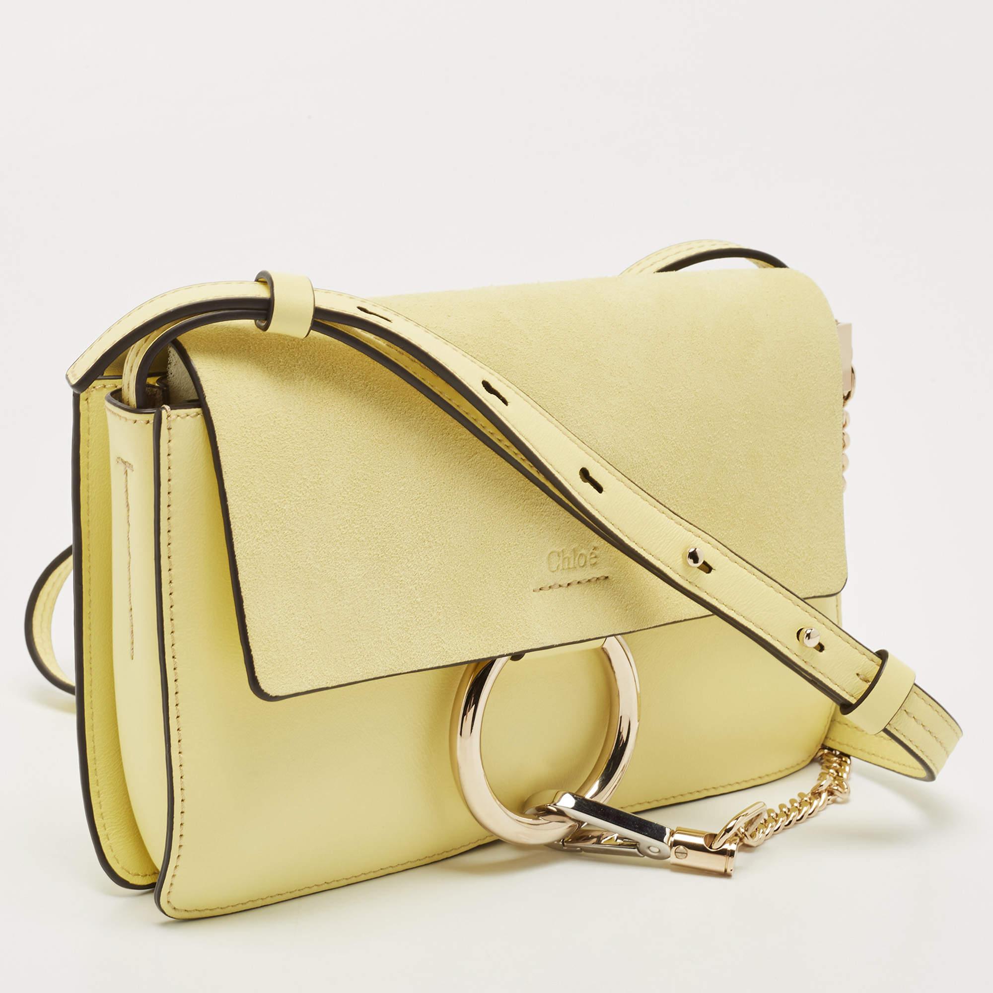 Women's Chloe Yellow Leather and Suede Small Faye Shoulder Bag
