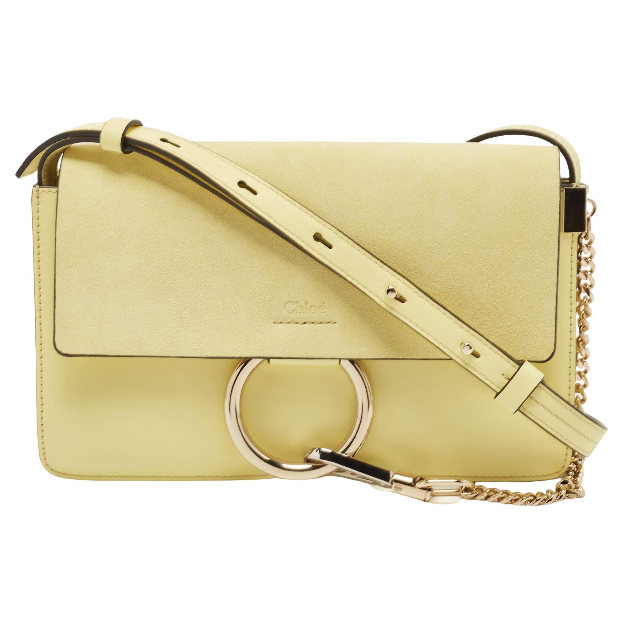 Chloe Yellow Leather and Suede Small Faye Shoulder Bag