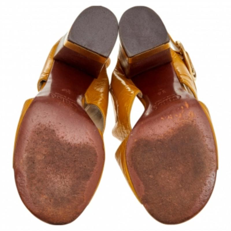 Chloe Yellow Leather Criss Cross Block Heel Sandals Size 36 In Good Condition In Dubai, Al Qouz 2