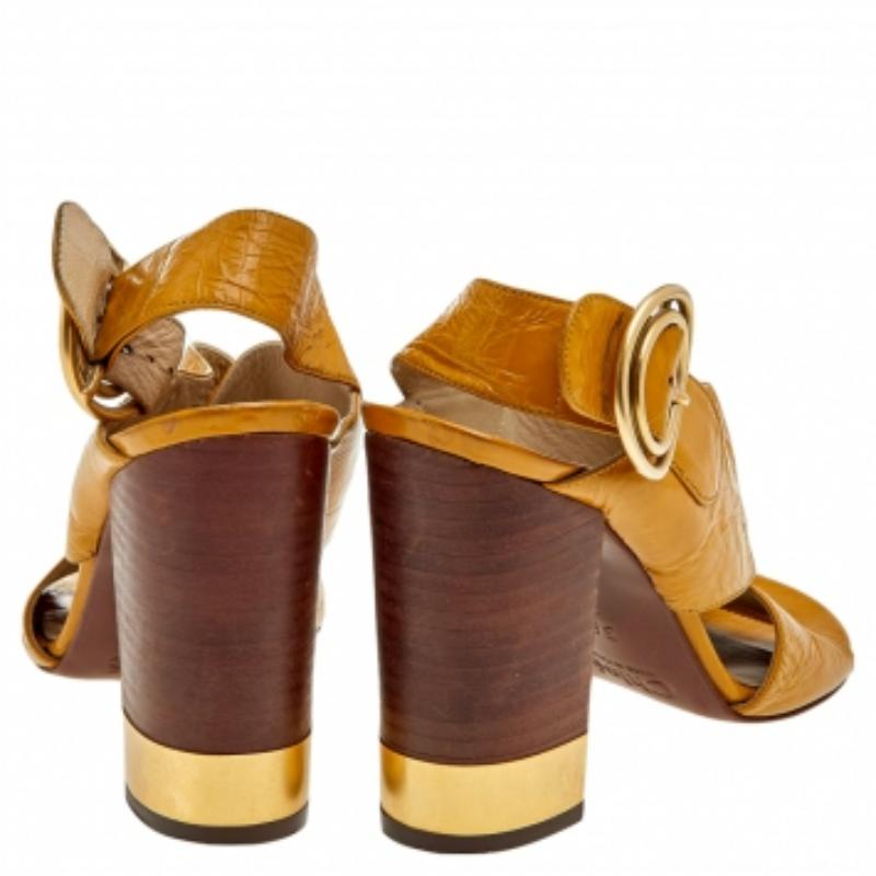 Women's Chloe Yellow Leather Criss Cross Block Heel Sandals Size 36