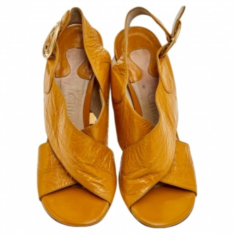 Chloe Yellow Leather Criss Cross Block Heel Sandals Size 36 1