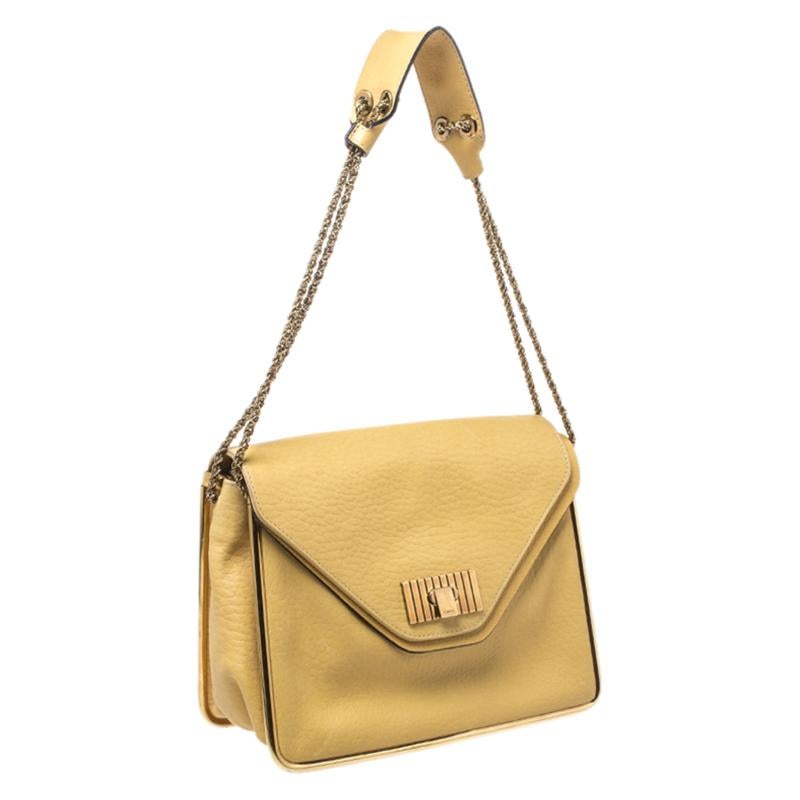 Beige Chloe Yellow Leather Medium Sally Shoulder Bag