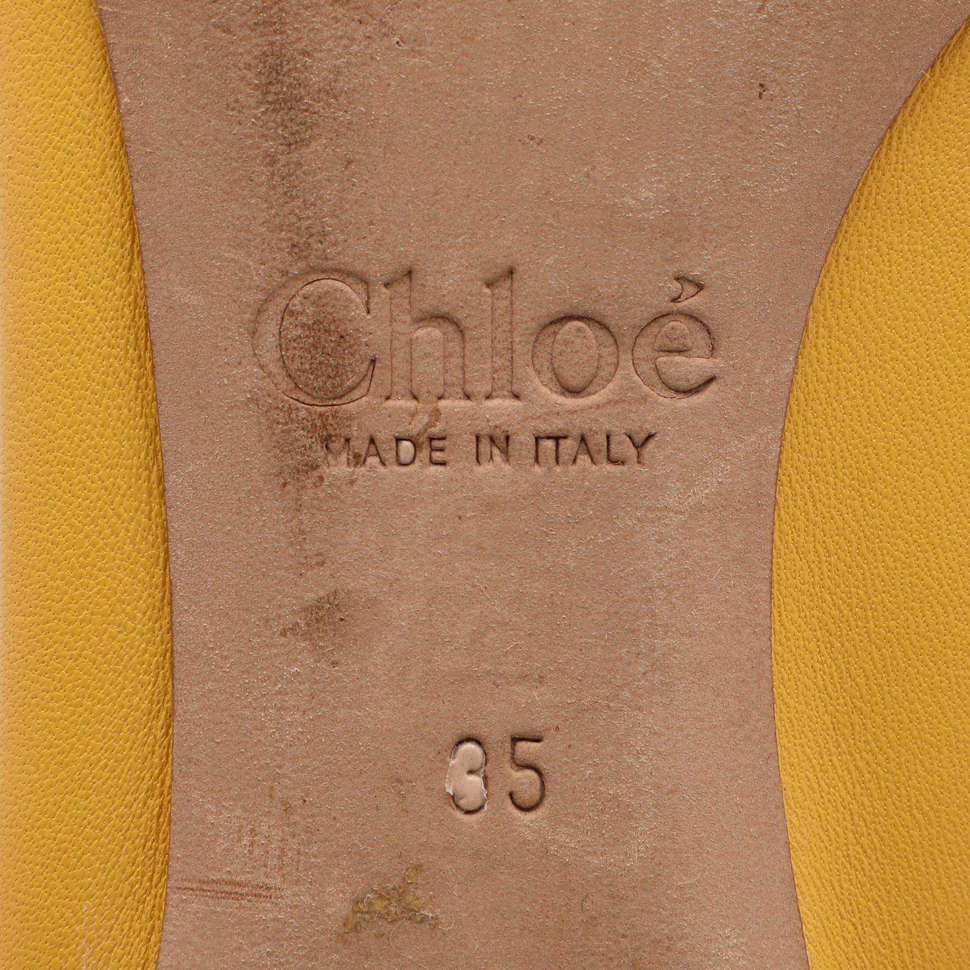 Chloe Ballerines festonnées en cuir jaune taille 35 en vente 2