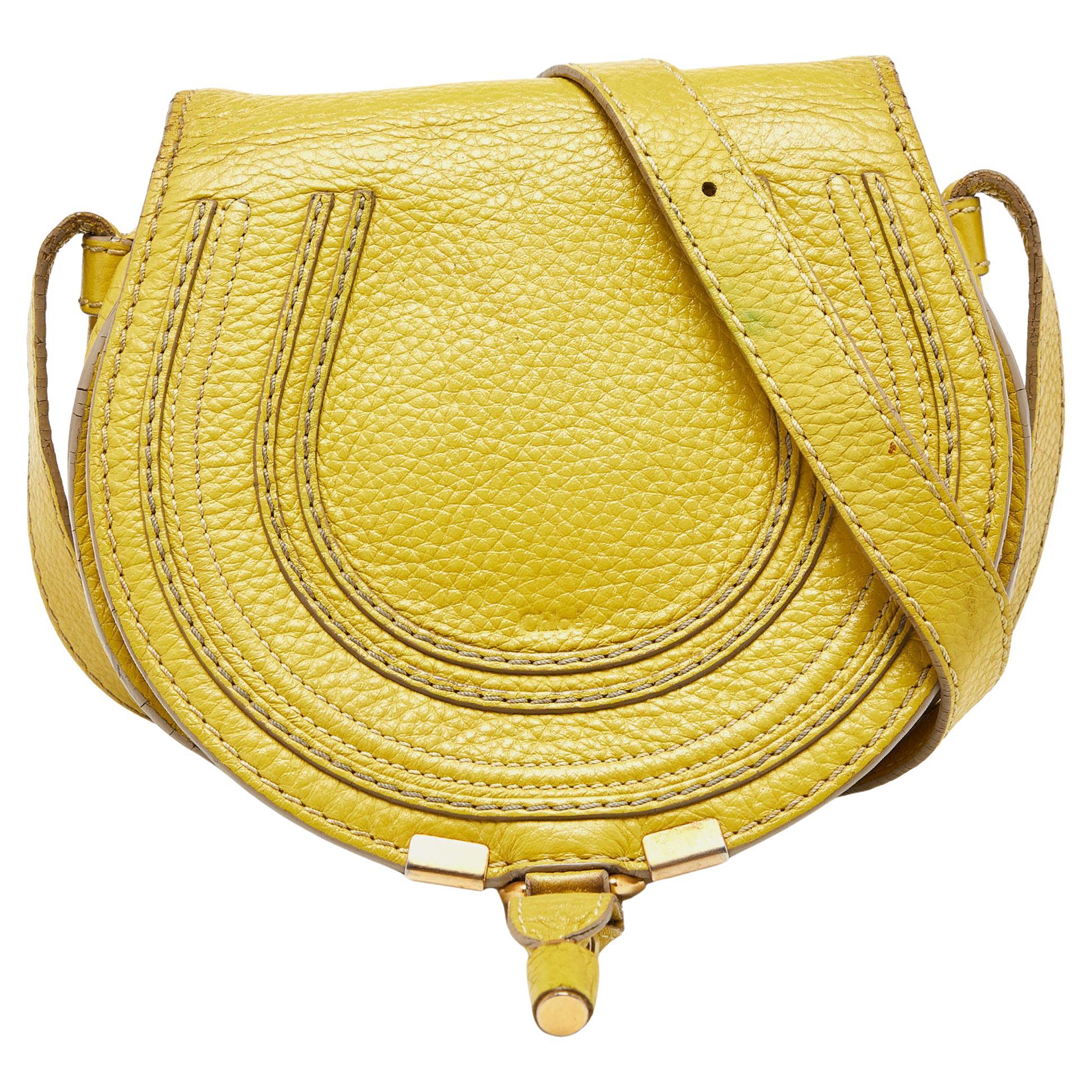 Chloe Yellow Leather Small Marcie Crossbody Bag For Sale