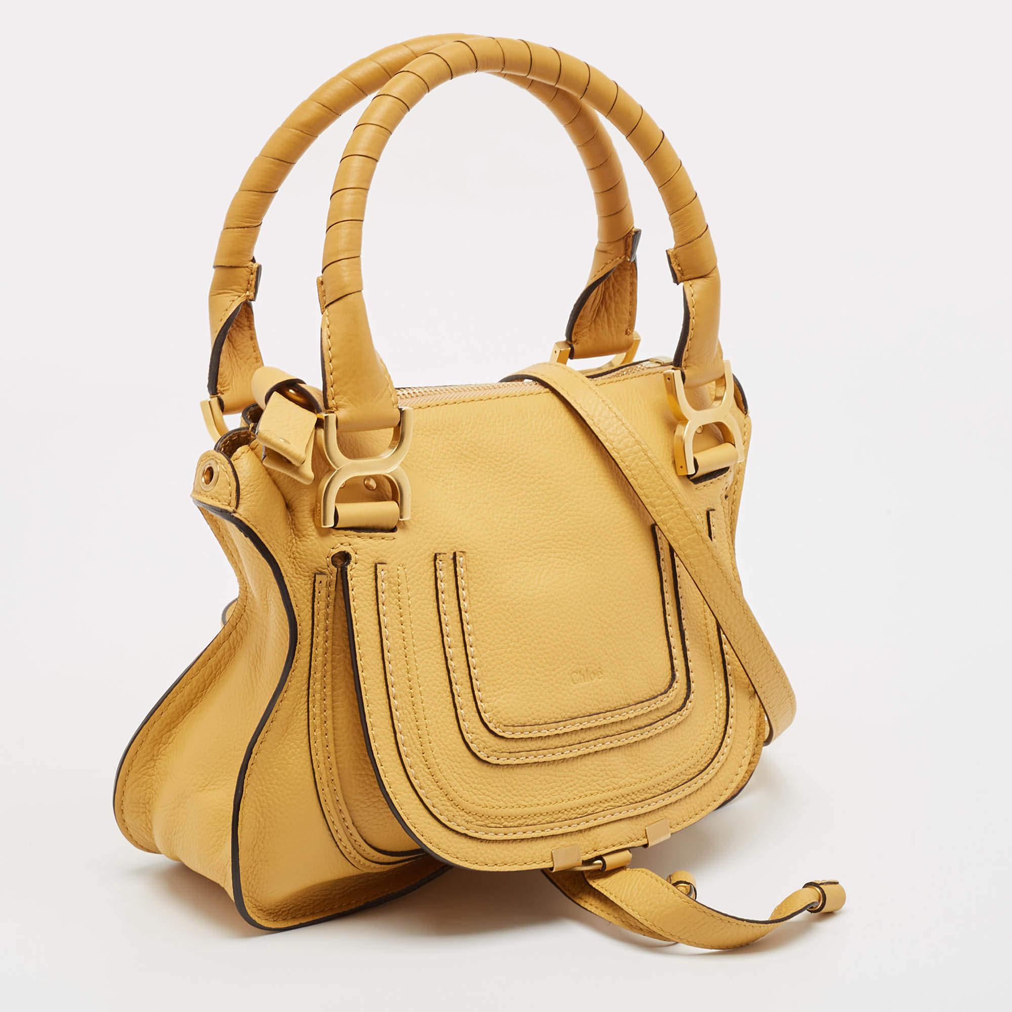 Chloé Yellow Leather Small Marcie Shoulder Bag In New Condition In Dubai, Al Qouz 2