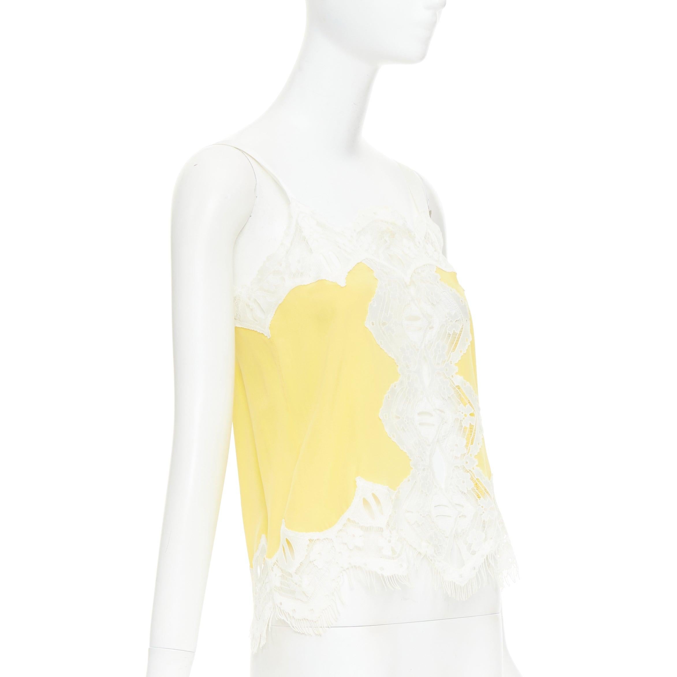 Gray CHLOE yellow milk white 100% silk cotton blend lace trim camisole FR34 XS For Sale
