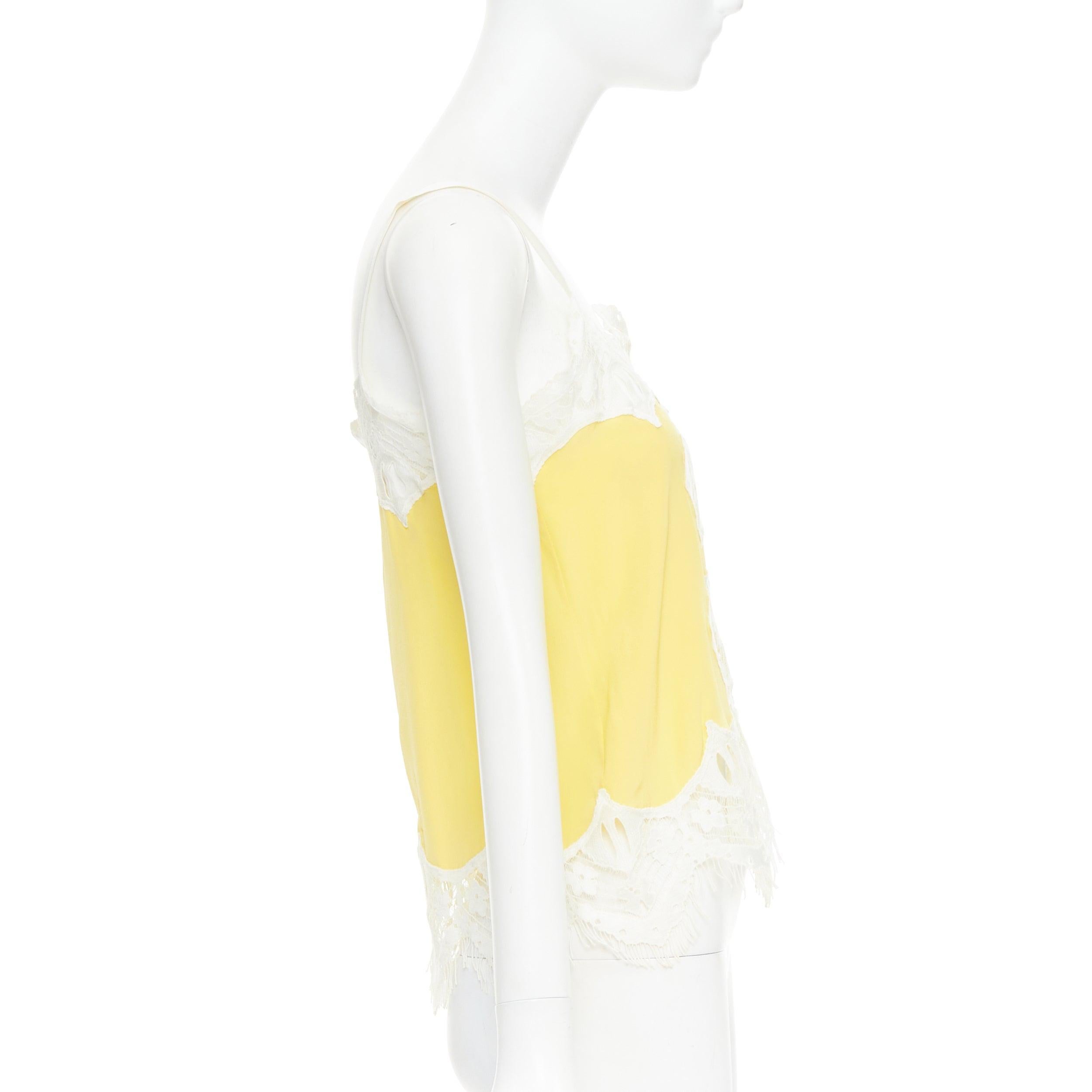 CHLOE yellow milk white 100% silk cotton blend lace trim camisole FR34 XS In Fair Condition For Sale In Hong Kong, NT