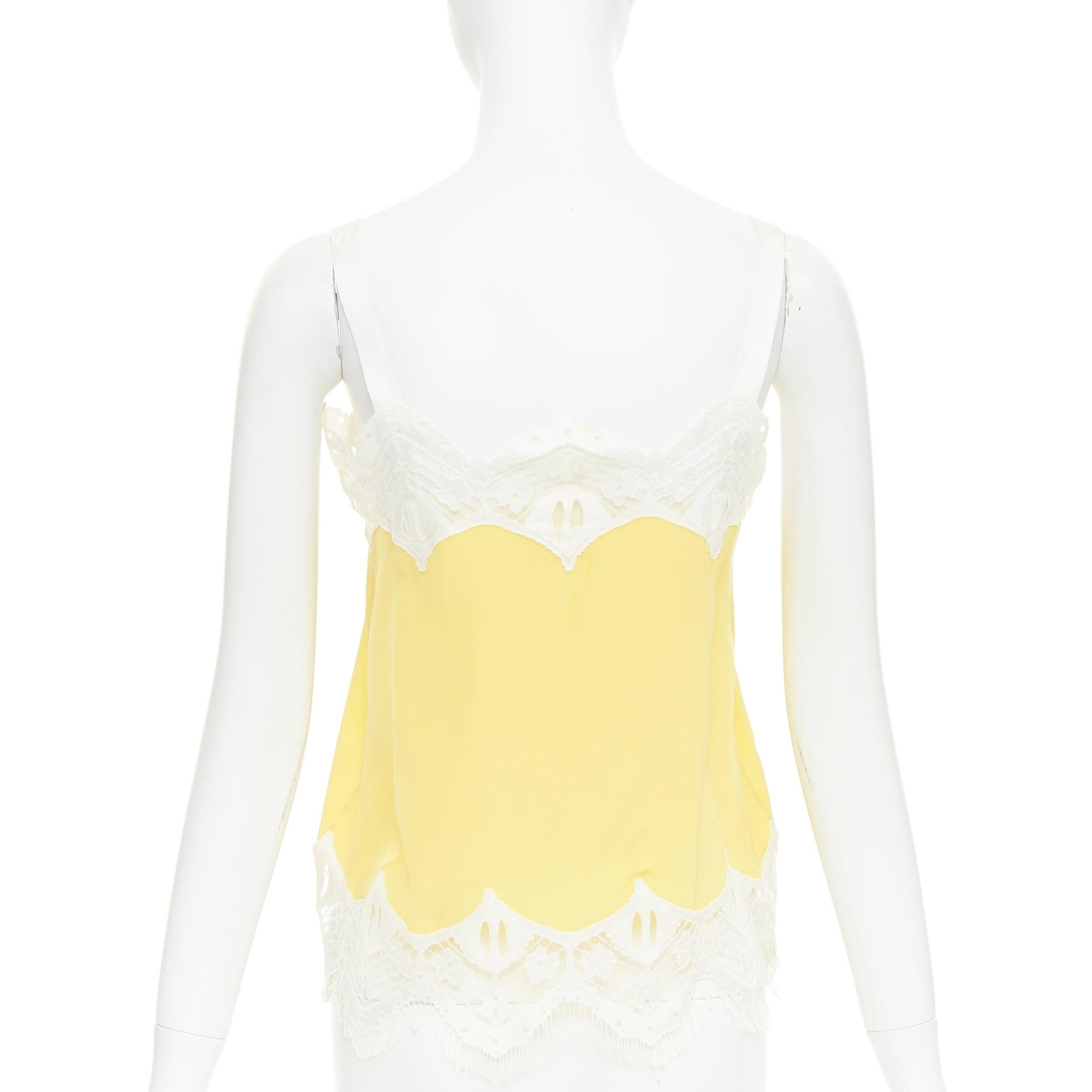Women's CHLOE yellow milk white 100% silk cotton blend lace trim camisole FR34 XS For Sale