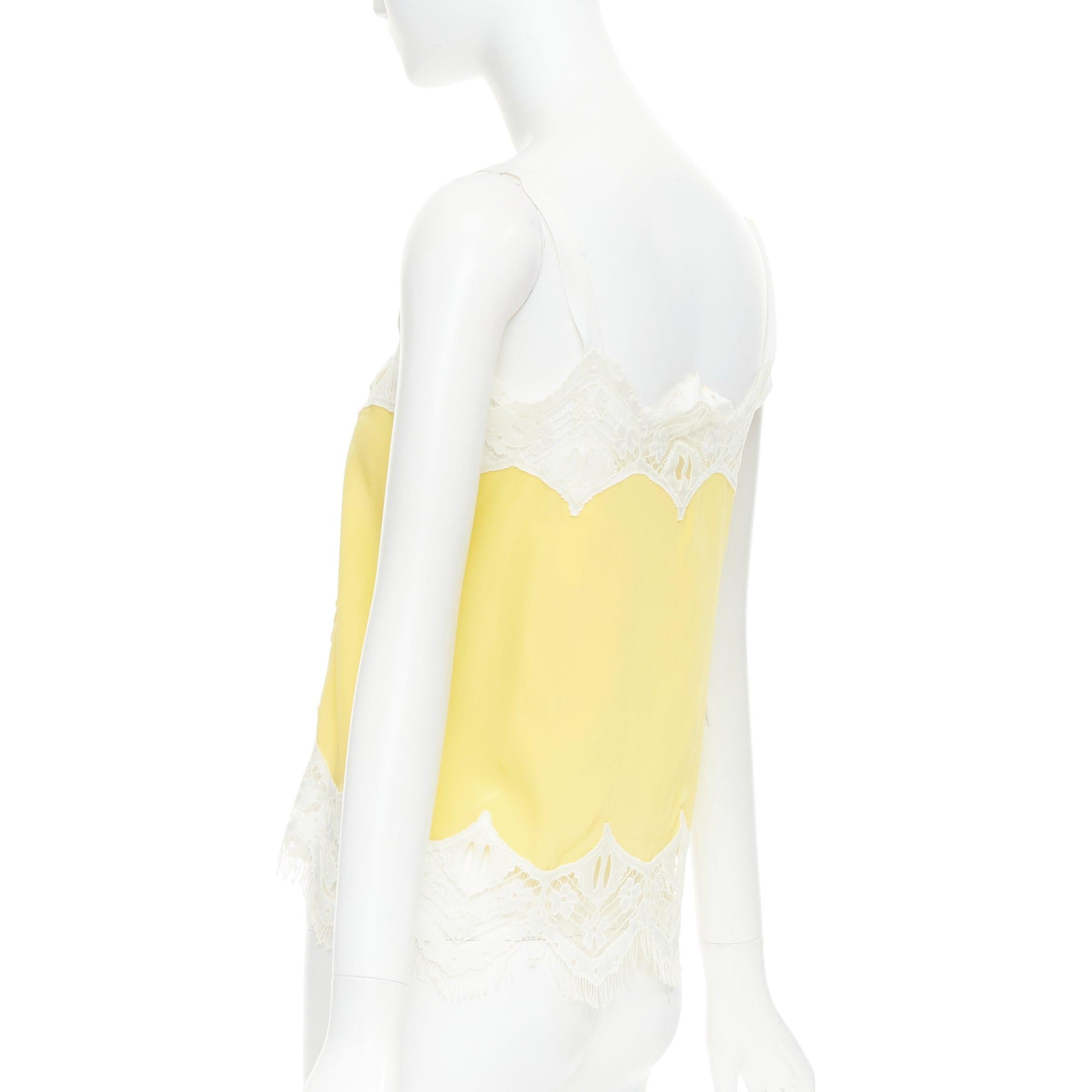 CHLOE yellow milk white 100% silk cotton blend lace trim camisole FR34 XS For Sale 1