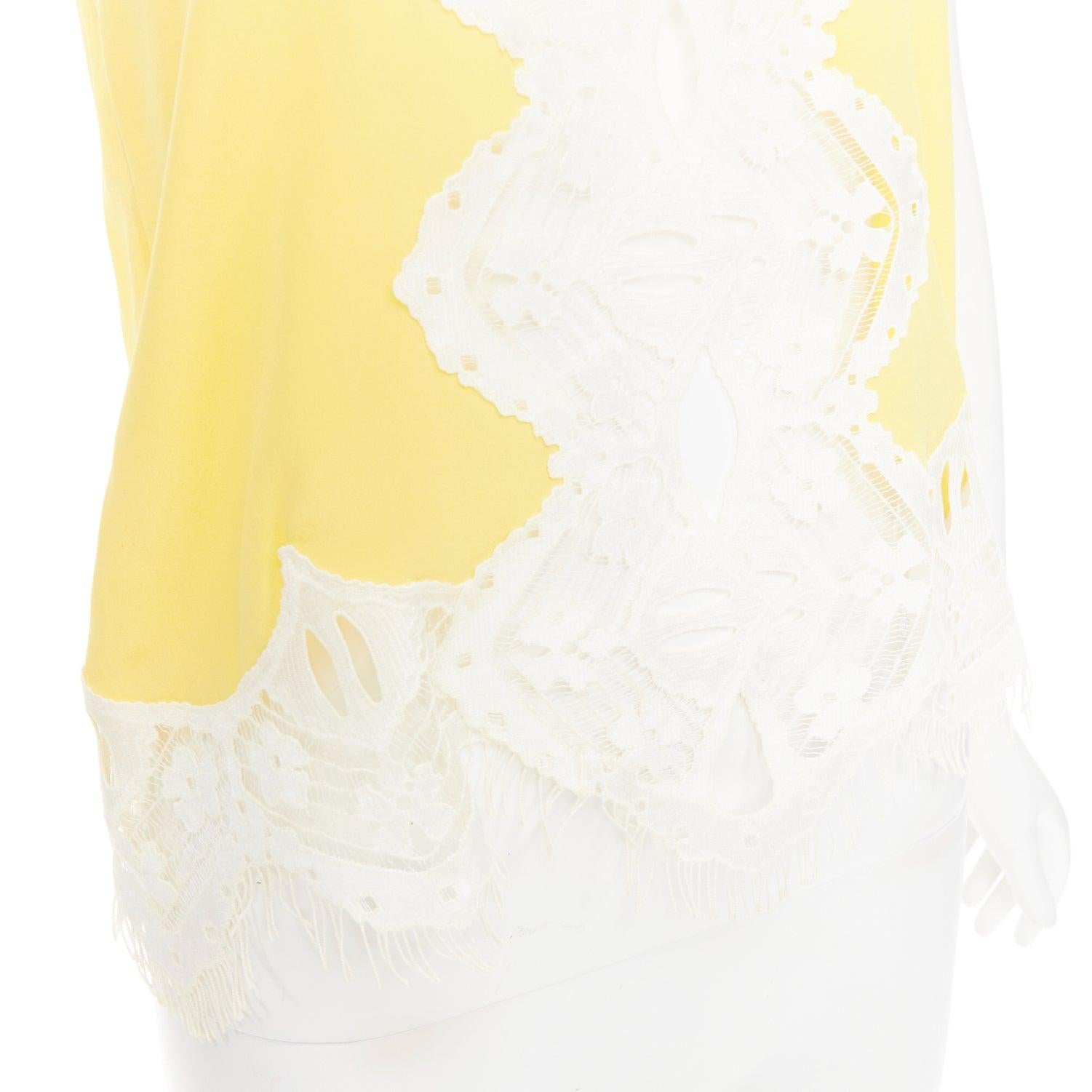 CHLOE yellow milk white 100% silk cotton blend lace trim camisole FR34 XS For Sale 2