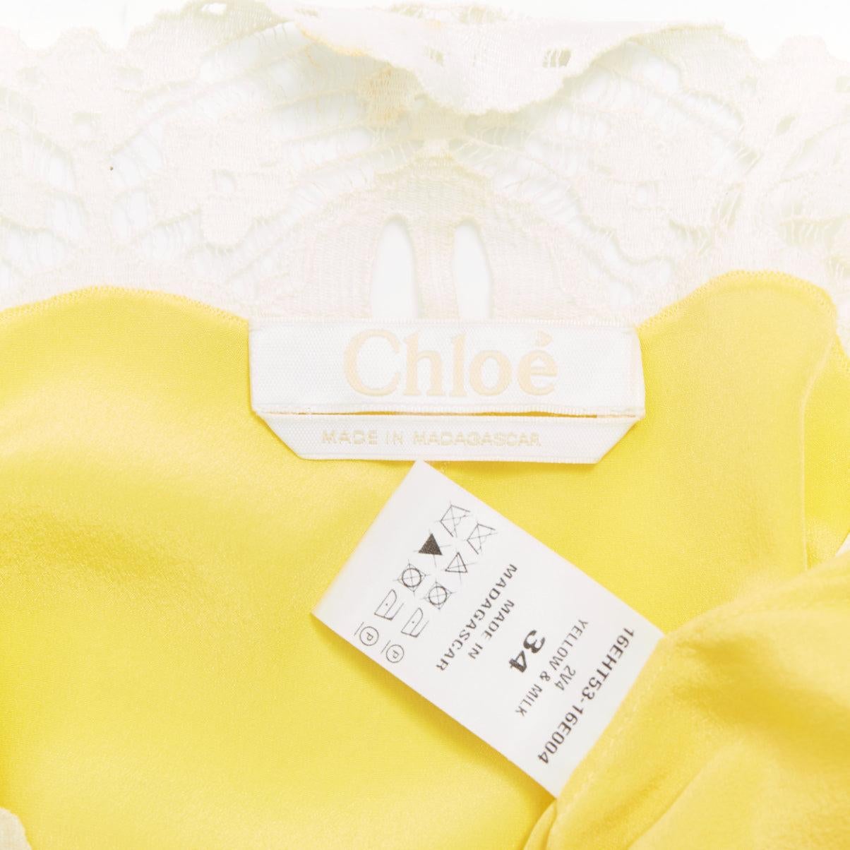 CHLOE yellow milk white 100% silk cotton blend lace trim camisole FR34 XS For Sale 3