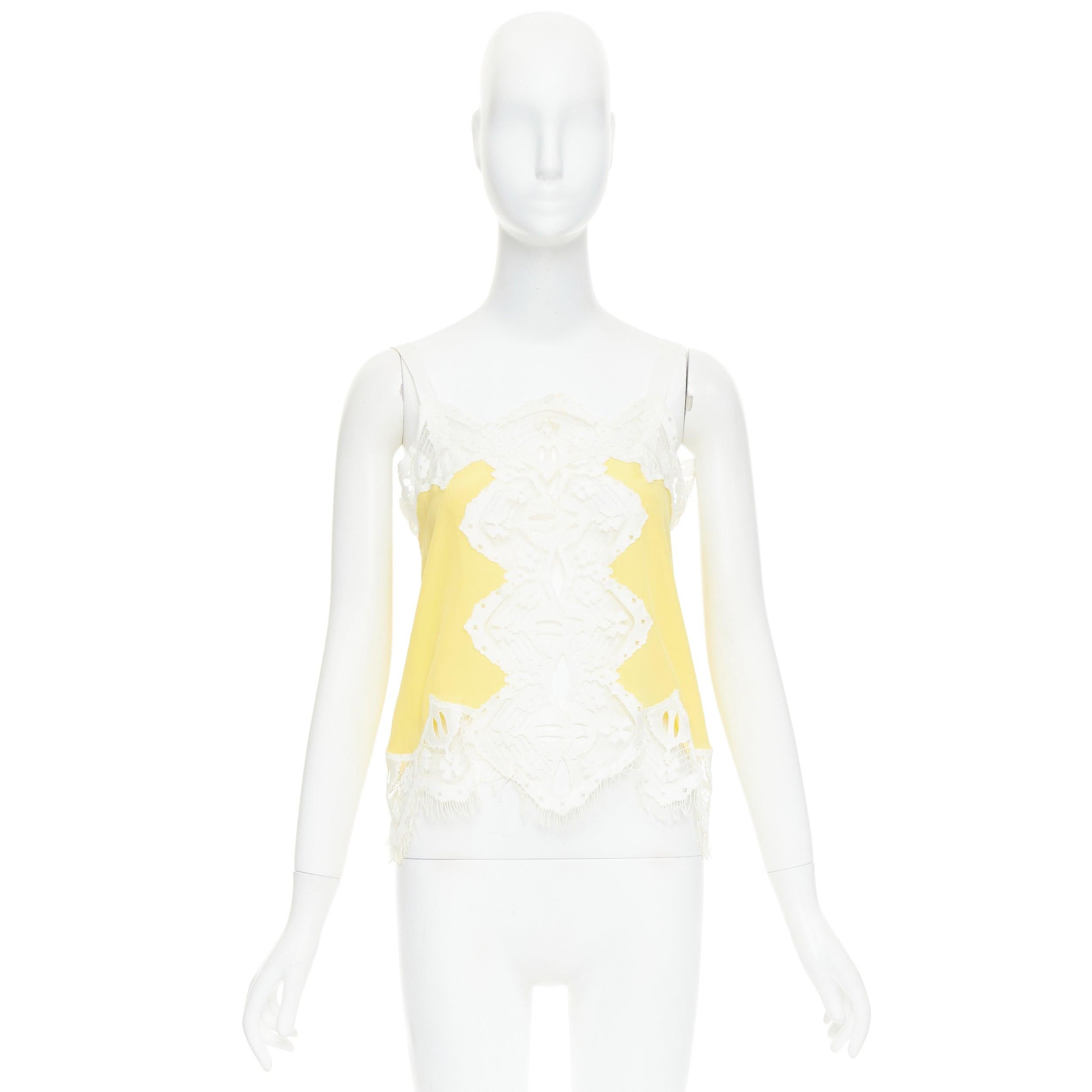 CHLOE yellow milk white 100% silk cotton blend lace trim camisole FR34 XS For Sale 4