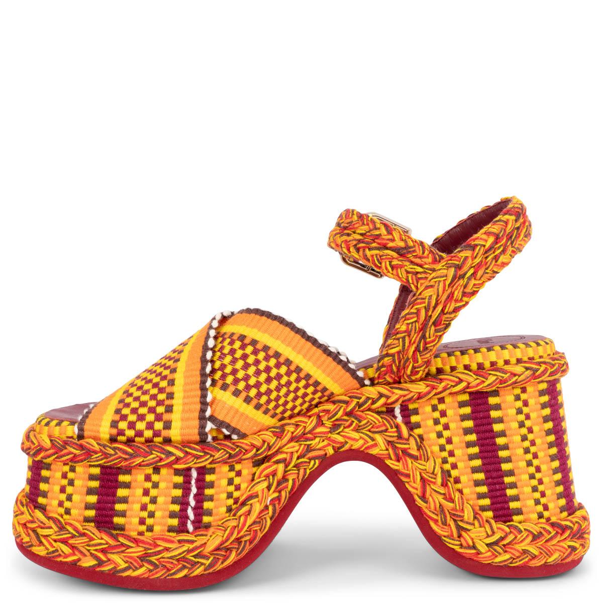 Orange CHLOE yellow orange red cotton MERIL 110 Platform Sandals Shoes 37 For Sale