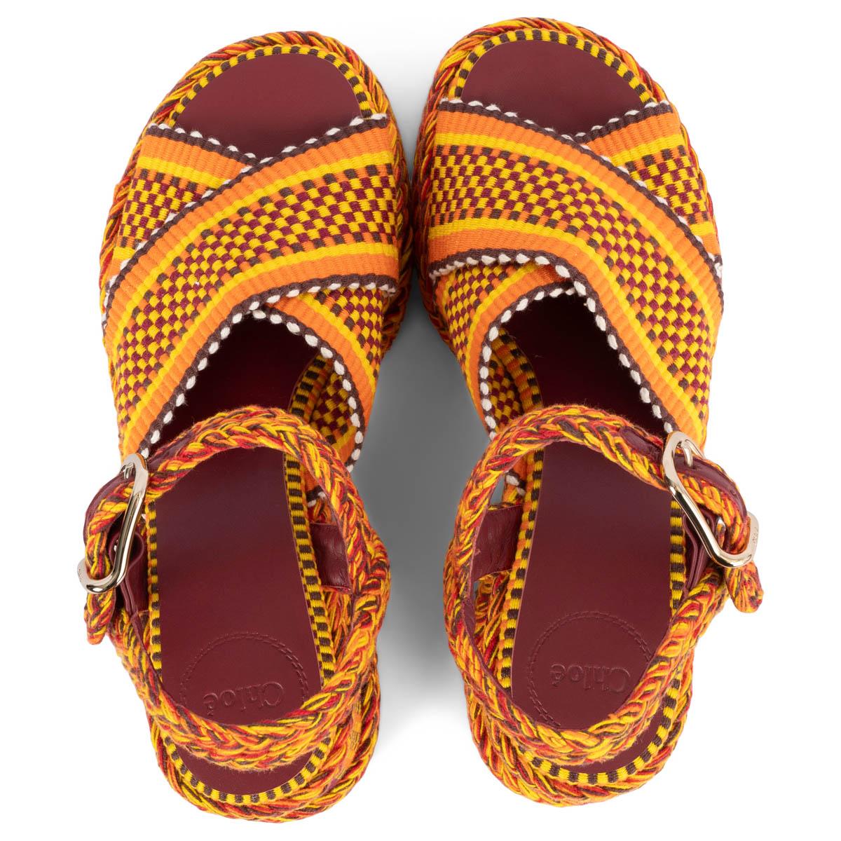 CHLOE yellow orange red cotton MERIL 110 Platform Sandals Shoes 37 For Sale 1