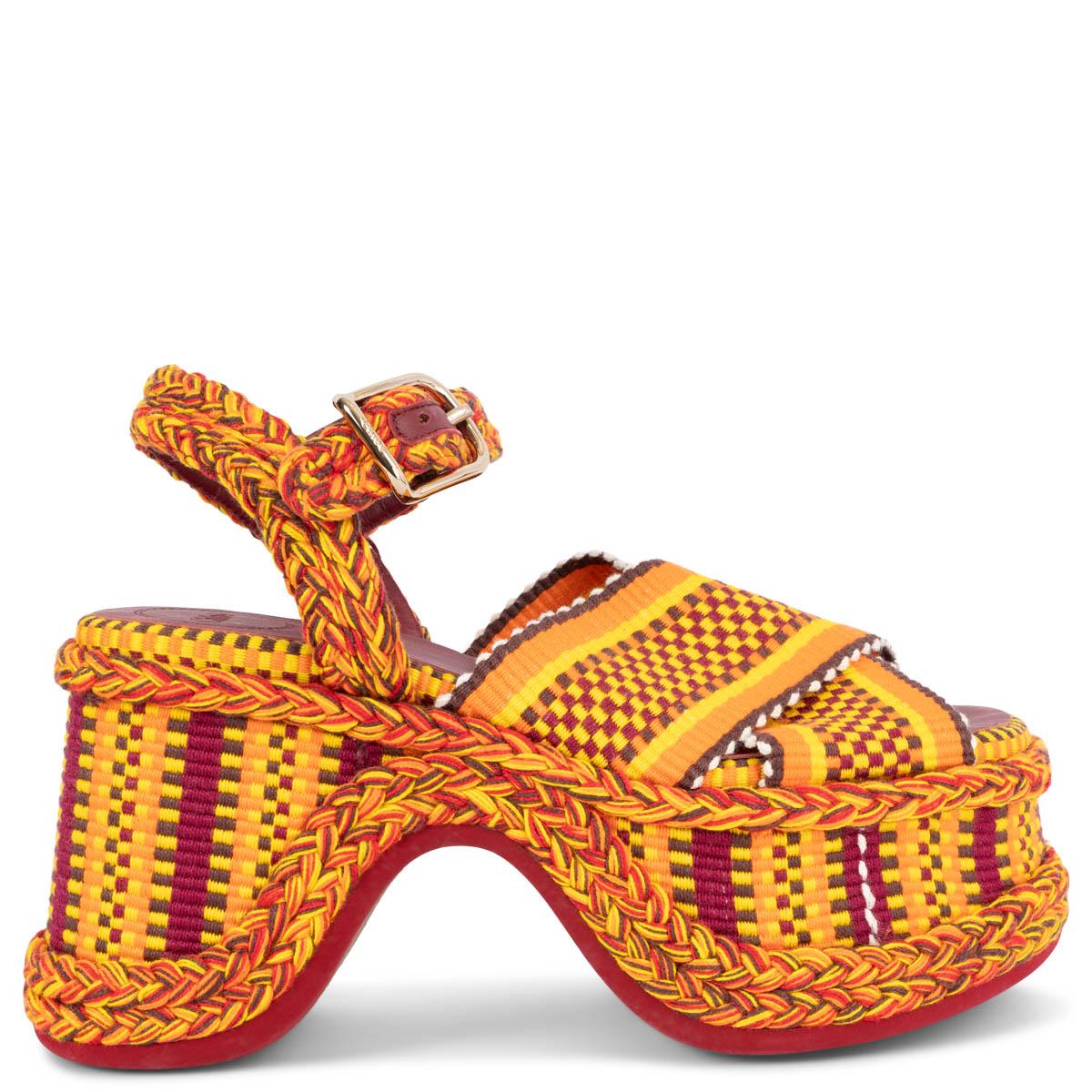 CHLOE yellow orange red cotton MERIL 110 Platform Sandals Shoes 37 For Sale