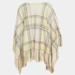 Chloe Yellow Plaid Cashmere Fringed Poncho Sweater XS/S
