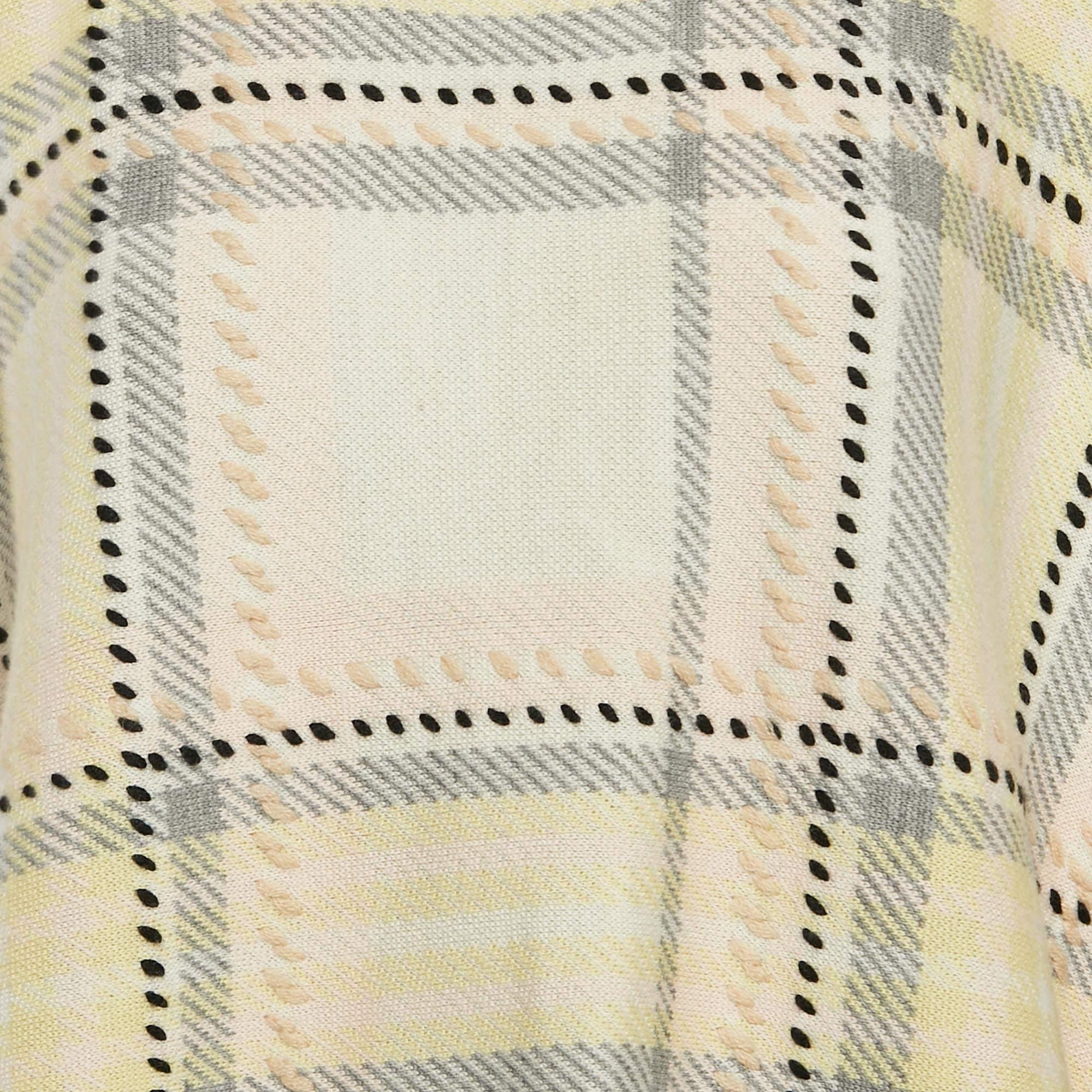 Beige Chloe - Maglione Poncho con frange in cashmere a quadri gialli XS/S in vendita