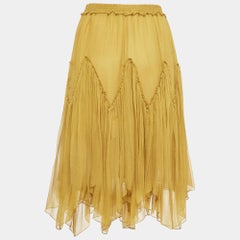 Chloe Yellow Silk Gathered Asymmetric Midi Skirt S