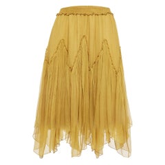 Chloe Yellow Silk Gathered Asymmetric Midi Skirt S