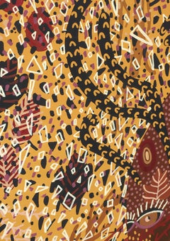 CADDIS 7- Abstract Figurative Painting, Maroon, Yellow, White, Marine Shapes