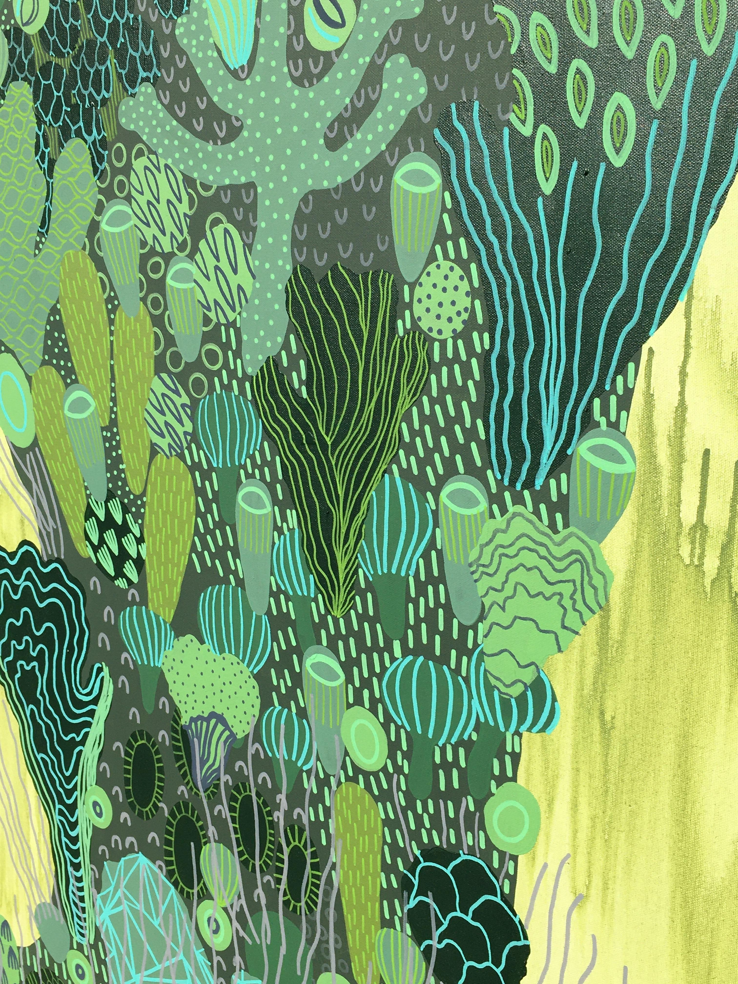 THALASSO 6 - Peinture figurative abstraite verte sur toile, Biomorphique marine  - Painting de Chloe York