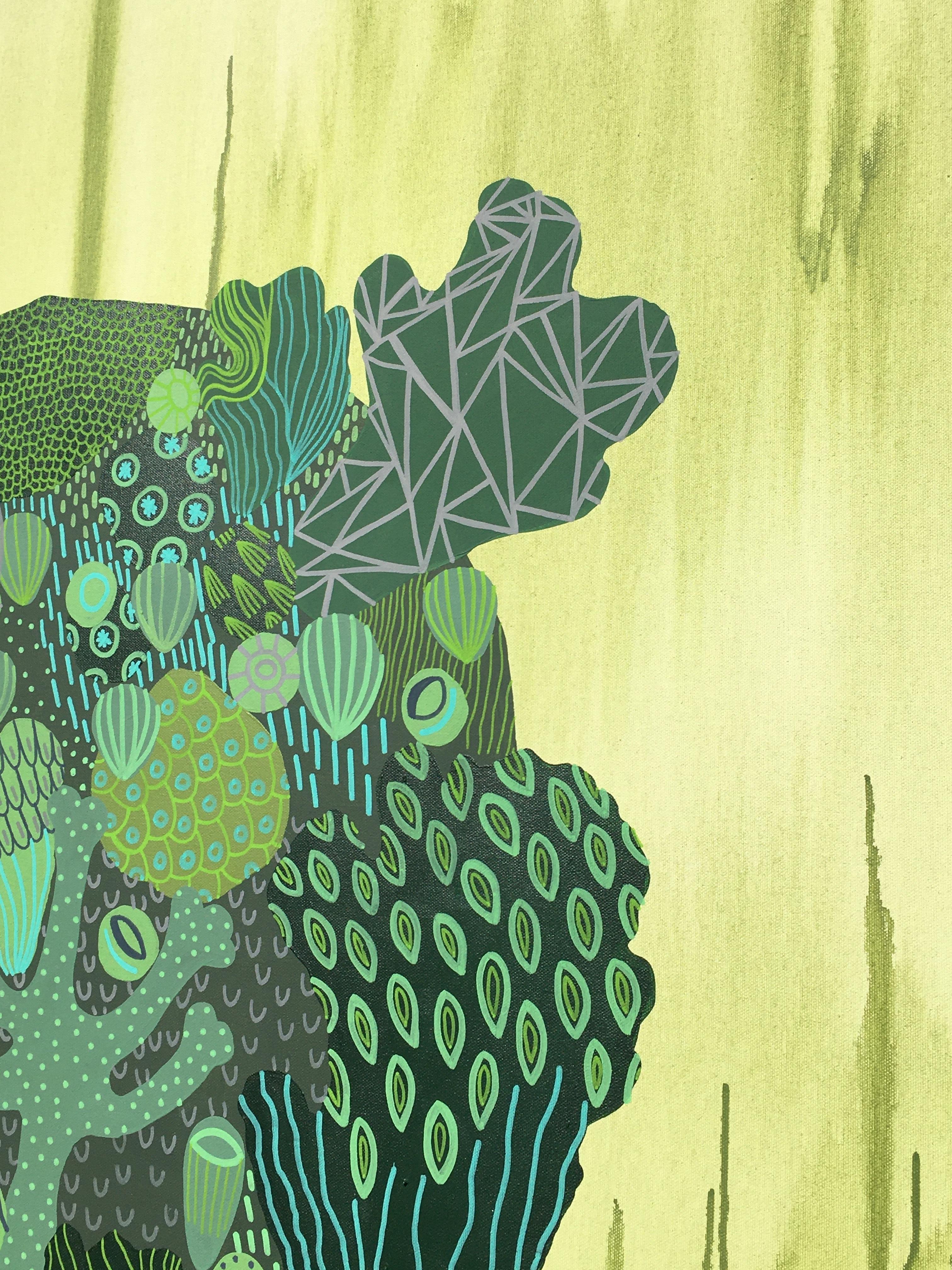 THALASSO 6 - Abstraktes figuratives grünes Gemälde auf Leinwand, Biomorph, Meeres biomorph  (Grün), Abstract Painting, von Chloe York