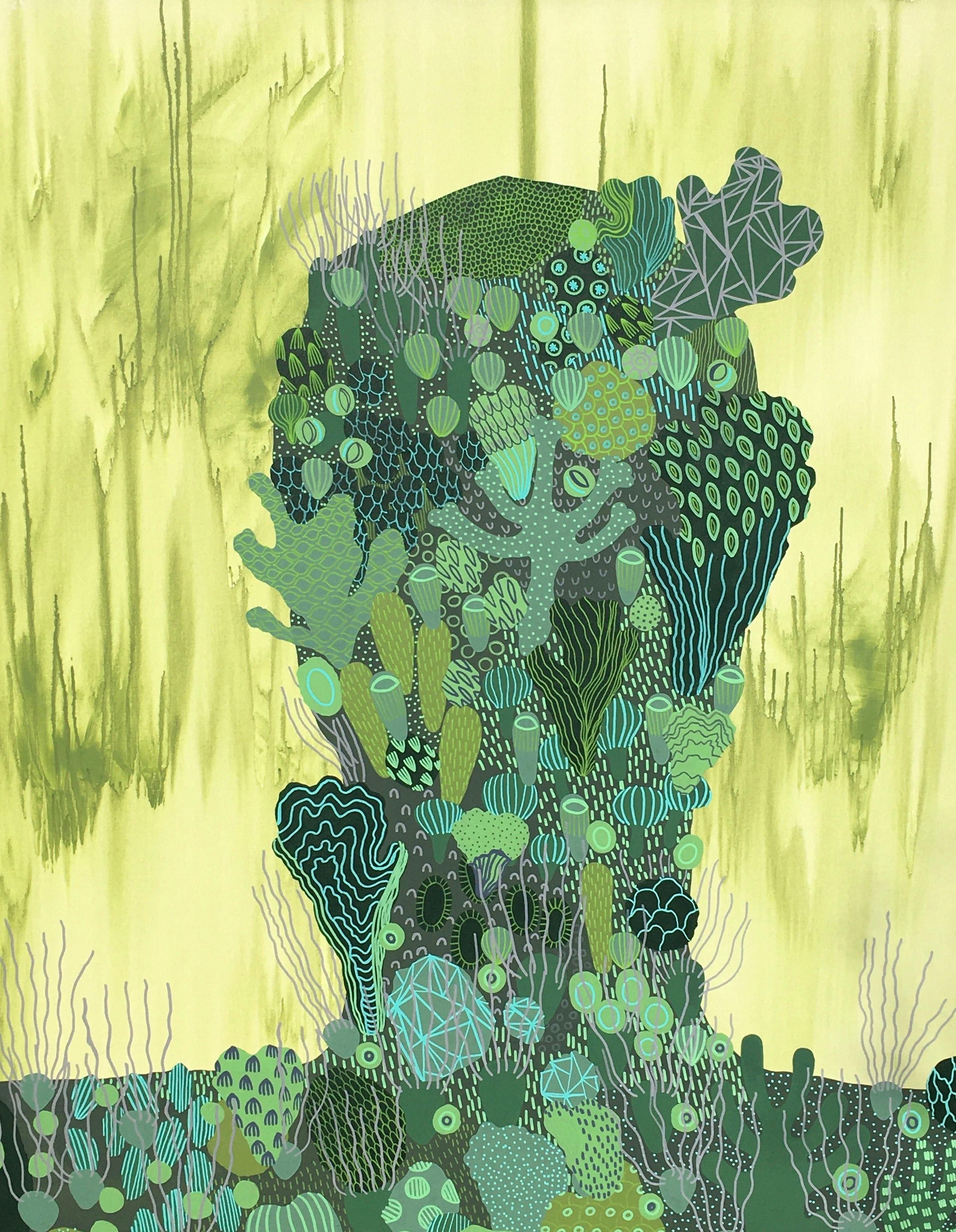 Chloe York Abstract Painting – THALASSO 6 - Abstraktes figuratives grünes Gemälde auf Leinwand, Biomorph, Meeres biomorph 