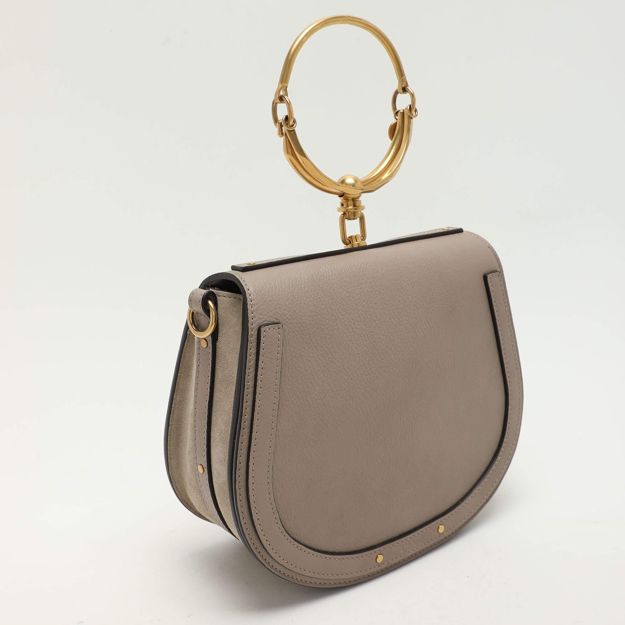 Brown Chloé Grey Leather and Suede Small Nile Bracelet Shoulder Bag