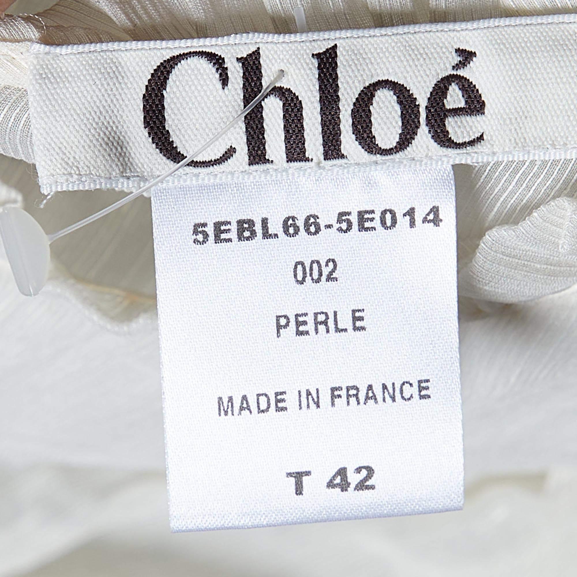 Chloé - Top en soie et lin Off-White L Excellent état - En vente à Dubai, Al Qouz 2