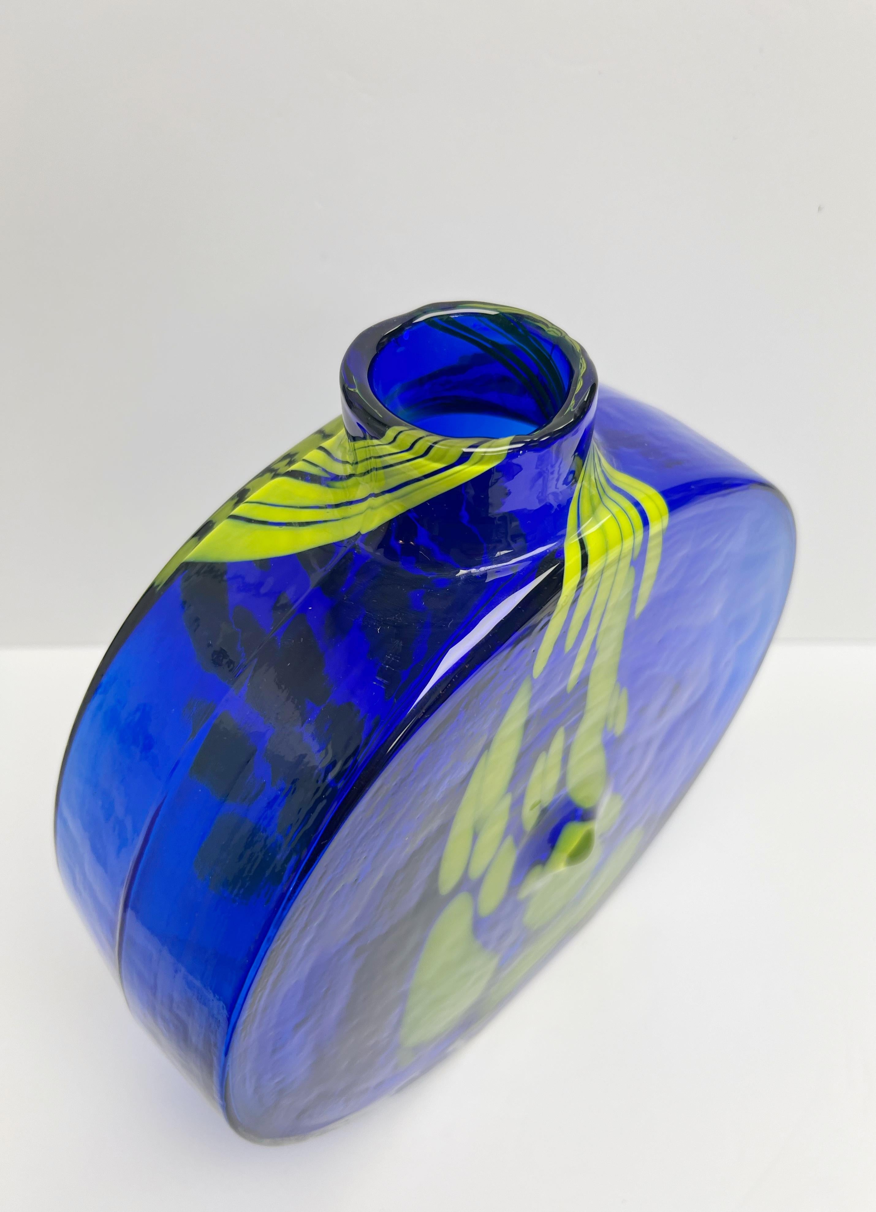 Verre d'art Vase CHLUM U TREBONE bleu et vert de Jan Gabrhel, 1974 en vente