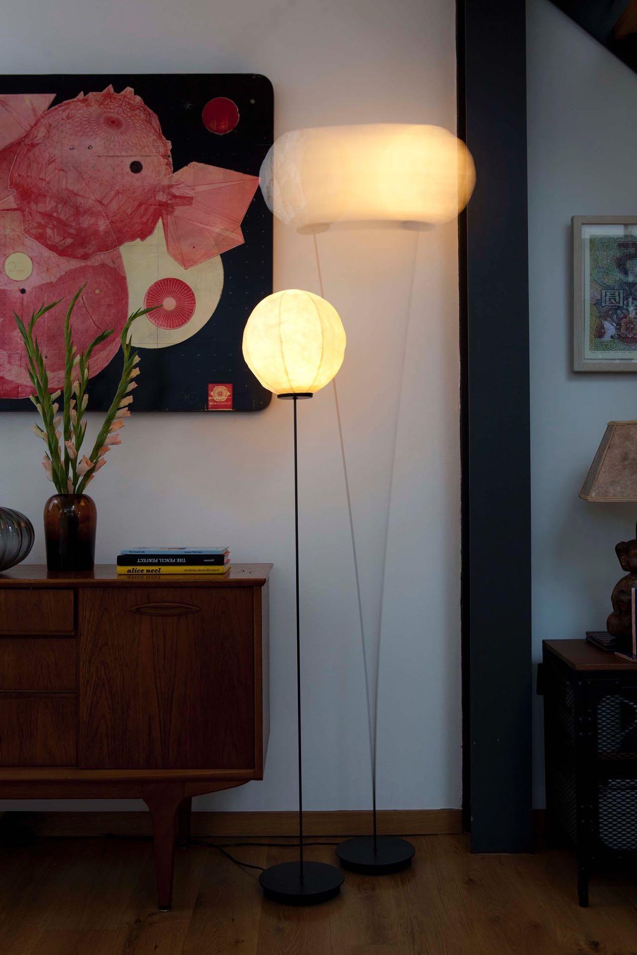 Cho light
A poetic floor lamp with a design made possible by cutting edge manufacturing techniques, Cho Light, by Swiss designer Dimitri Bähler, combines traditional Japanese Washi paper with a breathtakingly thin carbon-fibre rod. 
An extremely