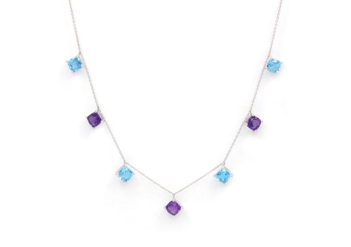 Modern Chocker Amethyst Topaz 18K White Gold Necklace For Her For Sale