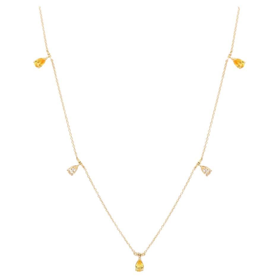 Chocker Diamond Yellow Sapphire 18K Yellow Gold Necklace For Her