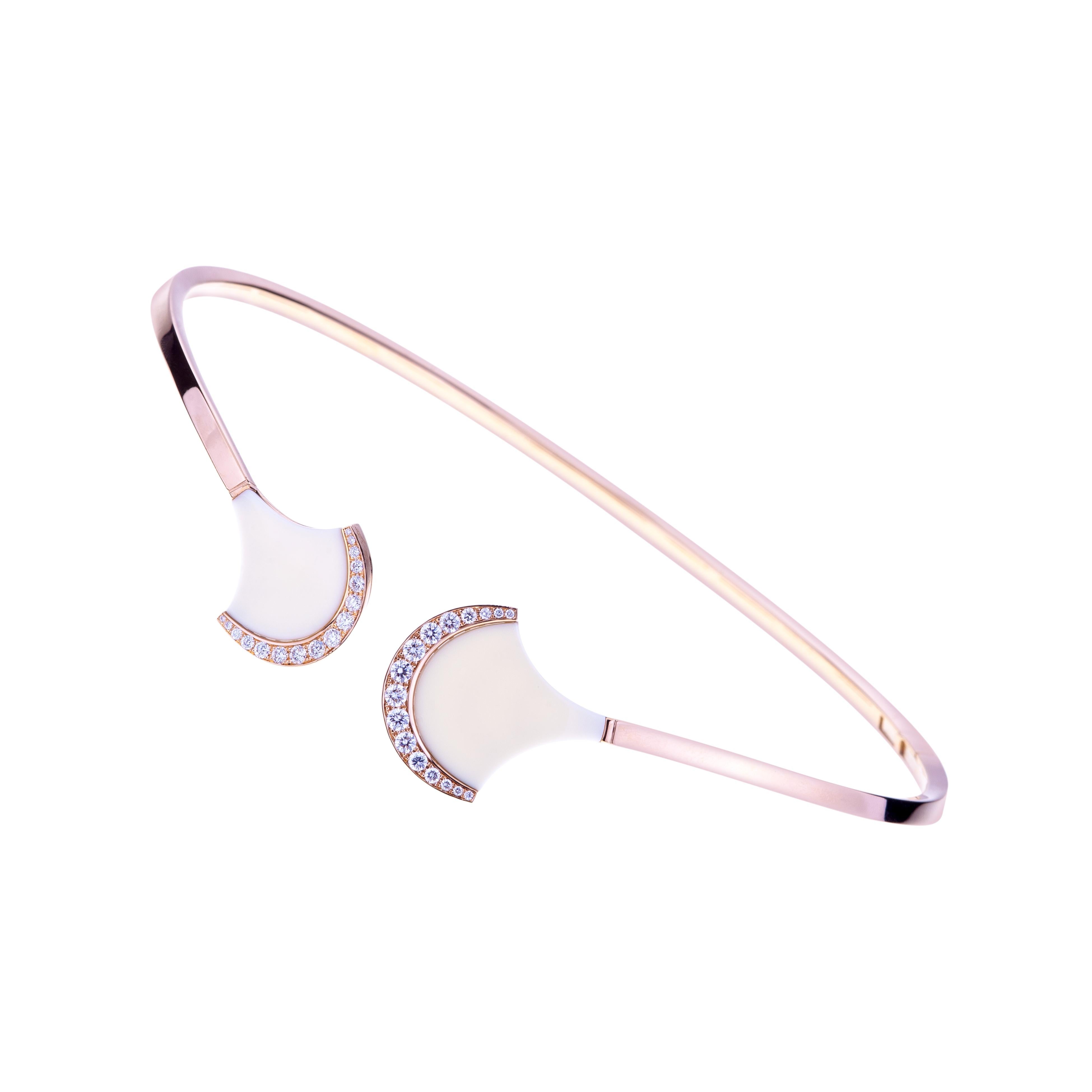 Contemporary Chocker Rose Gold with Fan Shaped Ceramic and Diamonds For Sale
