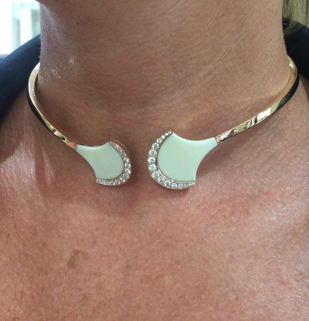 Women's Chocker Rose Gold with Fan Shaped Ceramic and Diamonds For Sale
