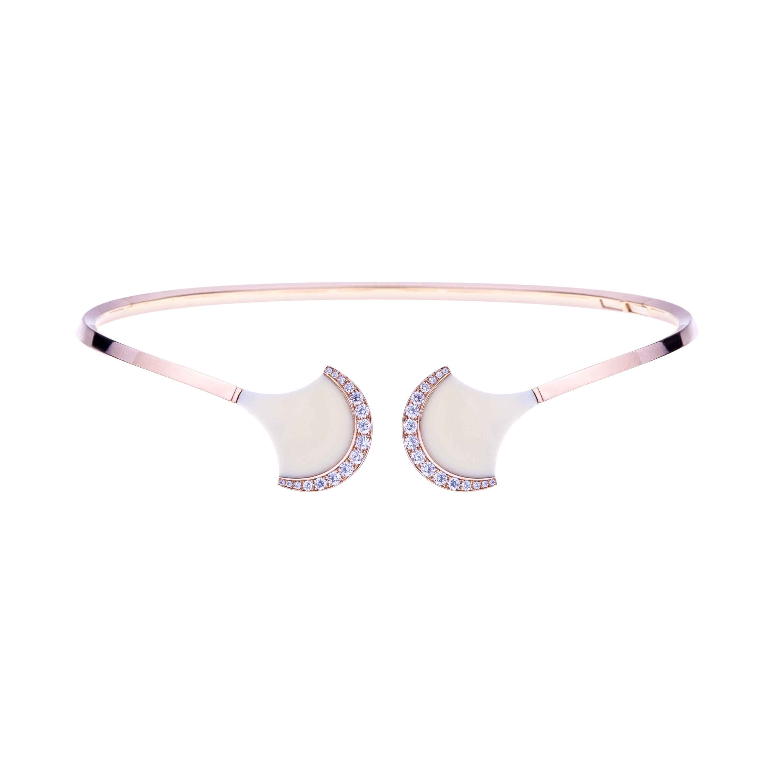 Chocker Oro Rosa con Cerámica en Abanico y Diamantes