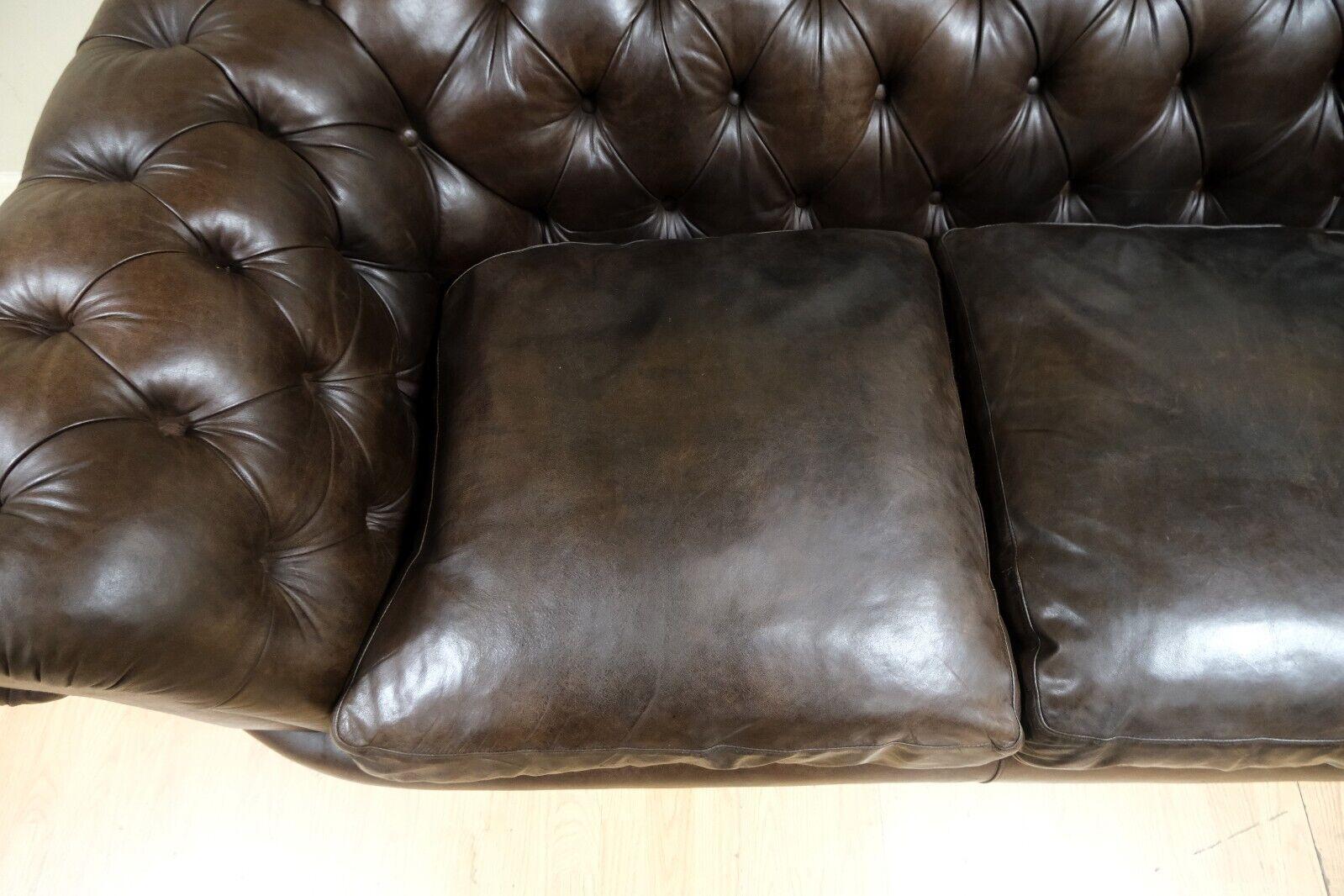 Choclate Brown Chesterfield Two Seater Leather Sofa Feather Filled Cushions 7