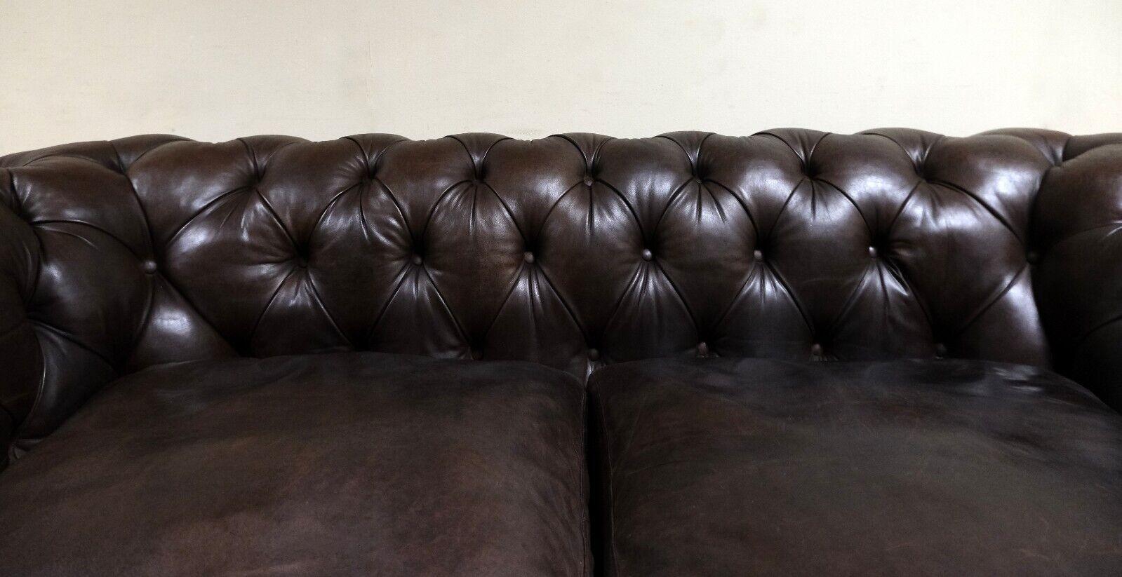 Choclate Brown Chesterfield Two Seater Leather Sofa Feather Filled Cushions 8