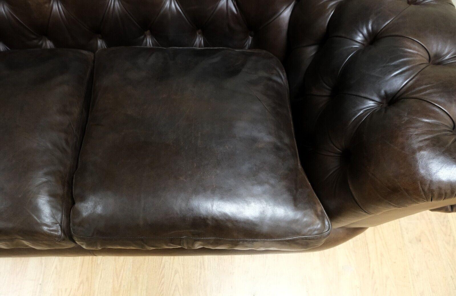 Choclate Brown Chesterfield Two Seater Leather Sofa Feather Filled Cushions 9