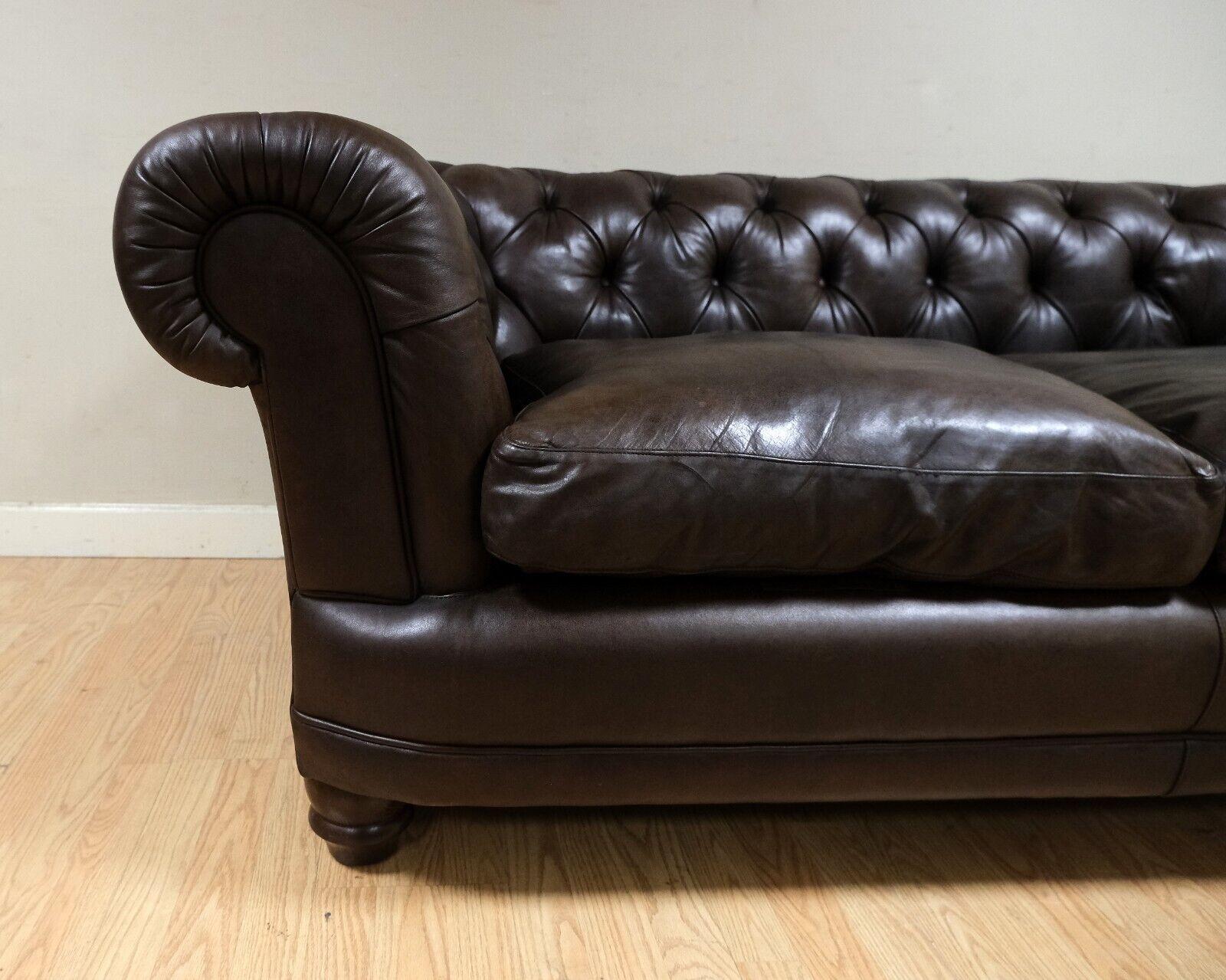 Choclate Brown Chesterfield Two Seater Leather Sofa Feather Filled Cushions 10