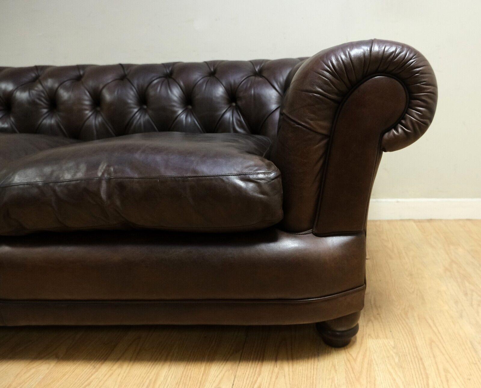 Choclate Brown Chesterfield Two Seater Leather Sofa Feather Filled Cushions 11