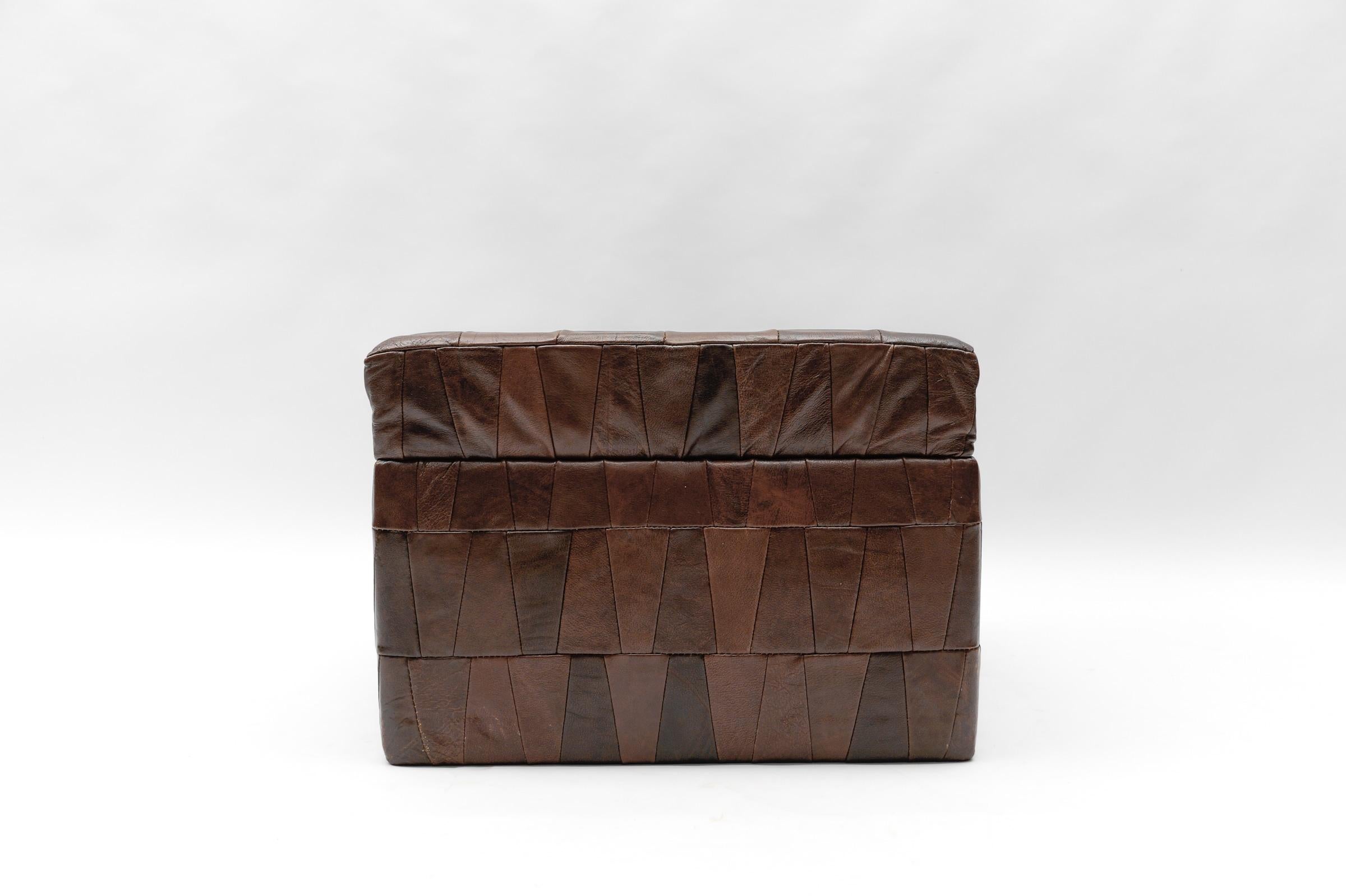 Choco Brown Leather Patchwork Pouf with Storage Space from De Sede, 1960s For Sale 1