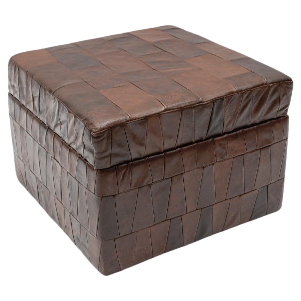 Choco Brown Leather Patchwork Pouf with Storage Space from De Sede, 1960s For Sale